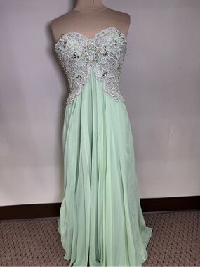 Sweetheart Strapless Beaded Mint Prom Gown
